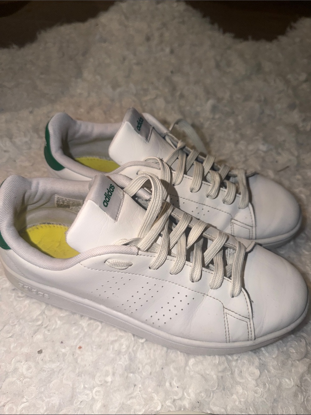 adidas Women's White Leather Sneakers with Green Heel Tab